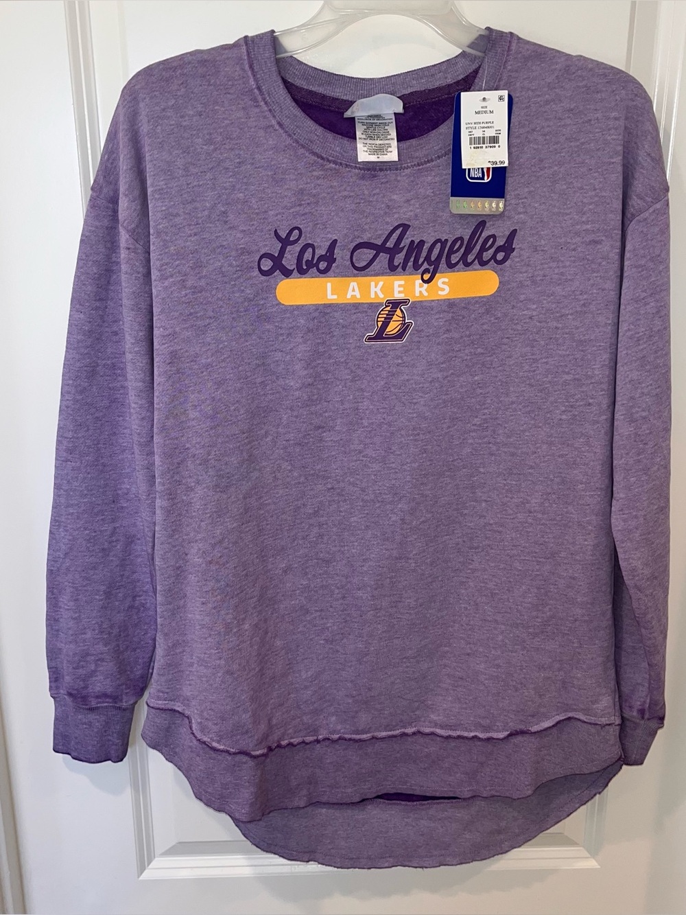 New NBA Los Angeles Lakers Women's Burnout Crew Neck Fleece Sweatshirt Size M